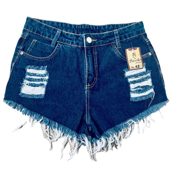 hocchi Pants - New Hocchi Brazil Jean Shorts High Rise Women’s 8 Raw Hem Distressed Denim Blue